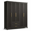 Armadio in Legno Massello con 5 Ante e Cassetti, Nero 200x180x55 cm