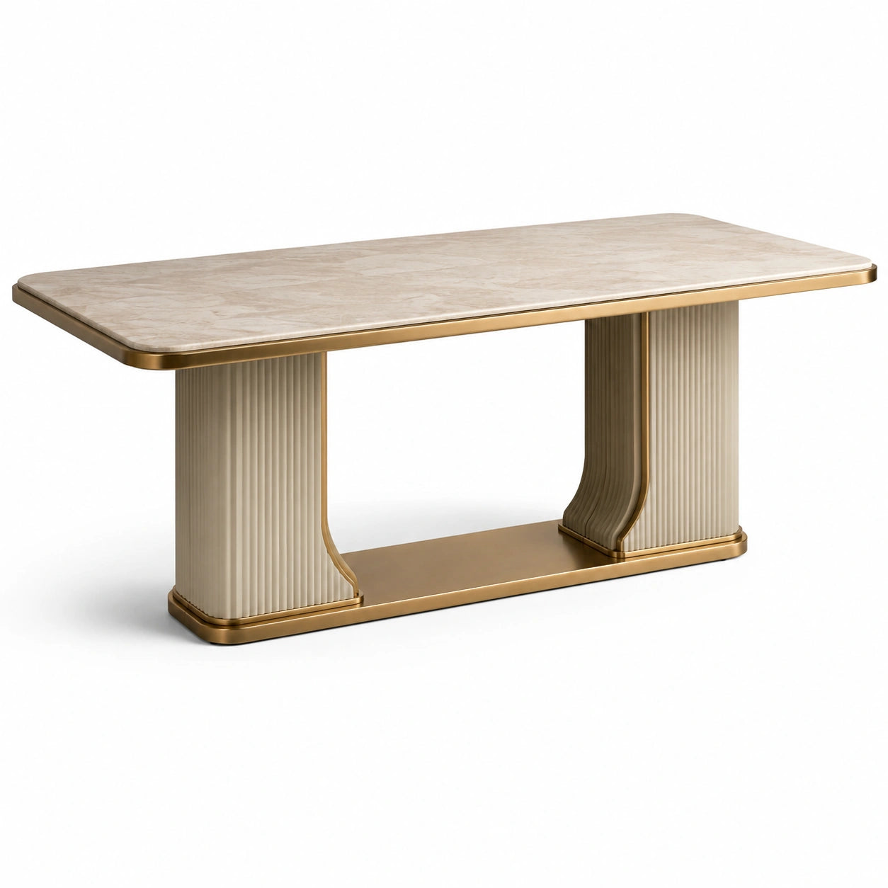 Tavolo da pranzo rettangolare in marmo e metallo champagne 180x90x75 cm