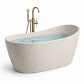 Vasca da bagno freestanding in pietra beige con rubinetteria oro 170x80x55 cm