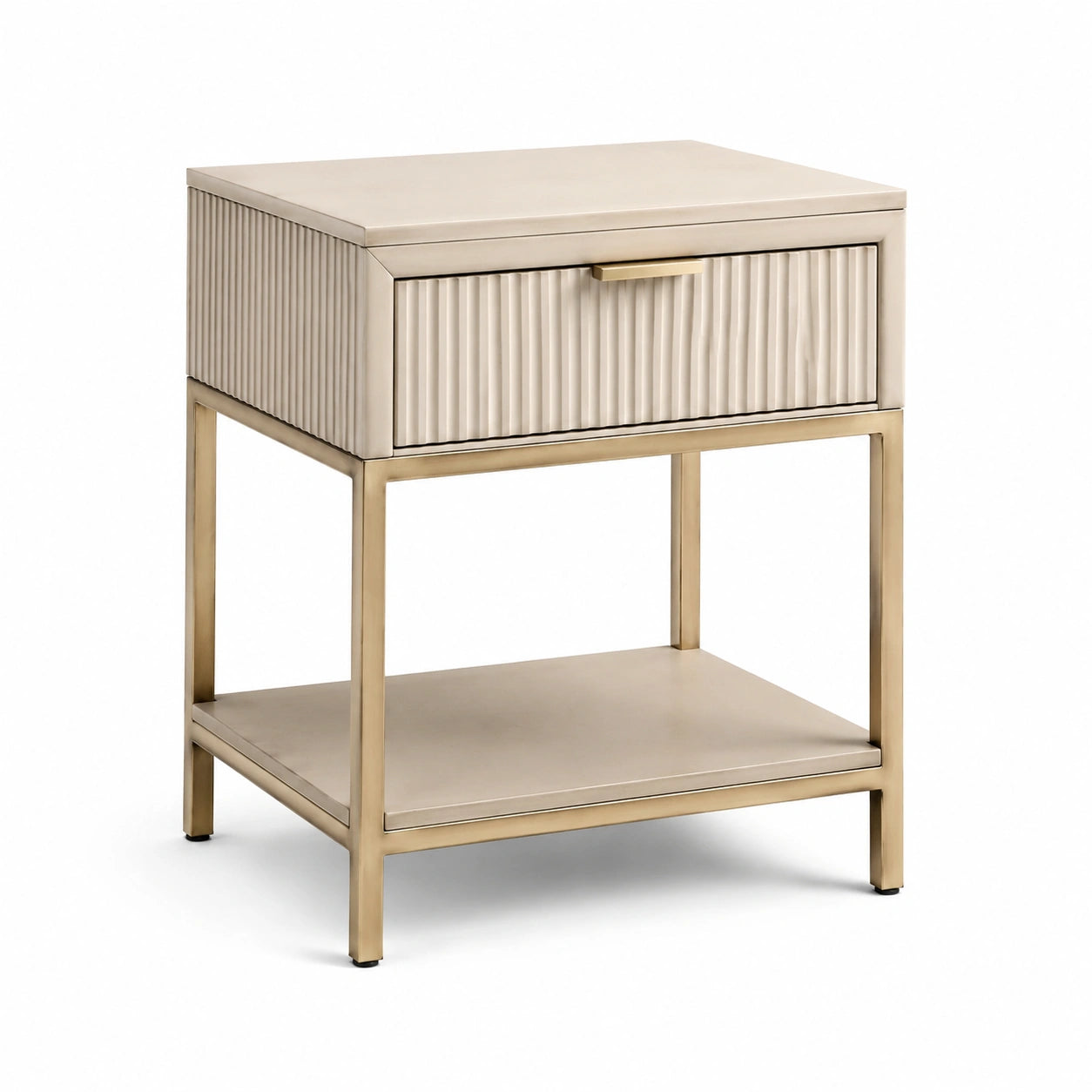 Comodino in legno MDF e metallo colore avorio