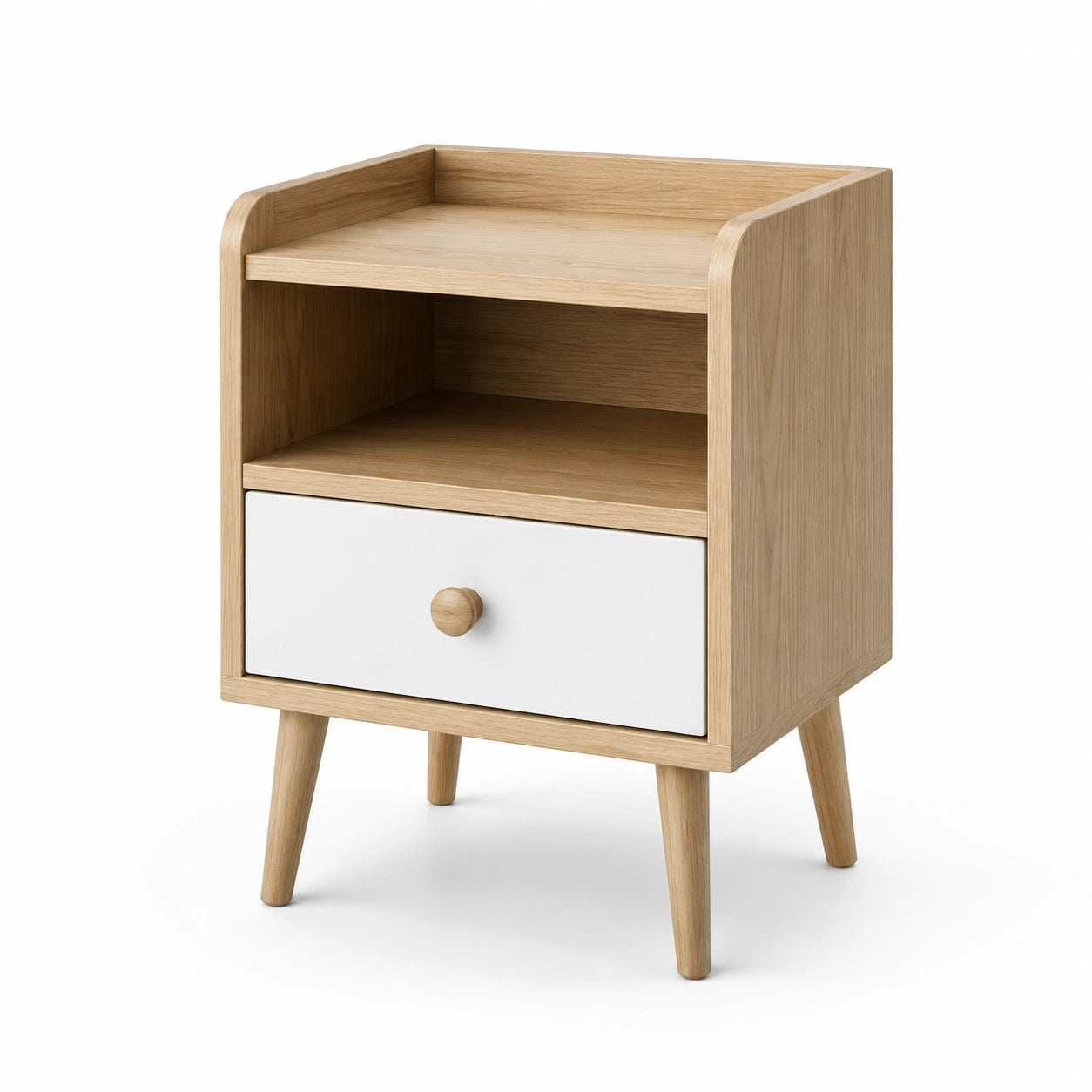Comodino in legno con cassetto bianco 60x40x35 cm