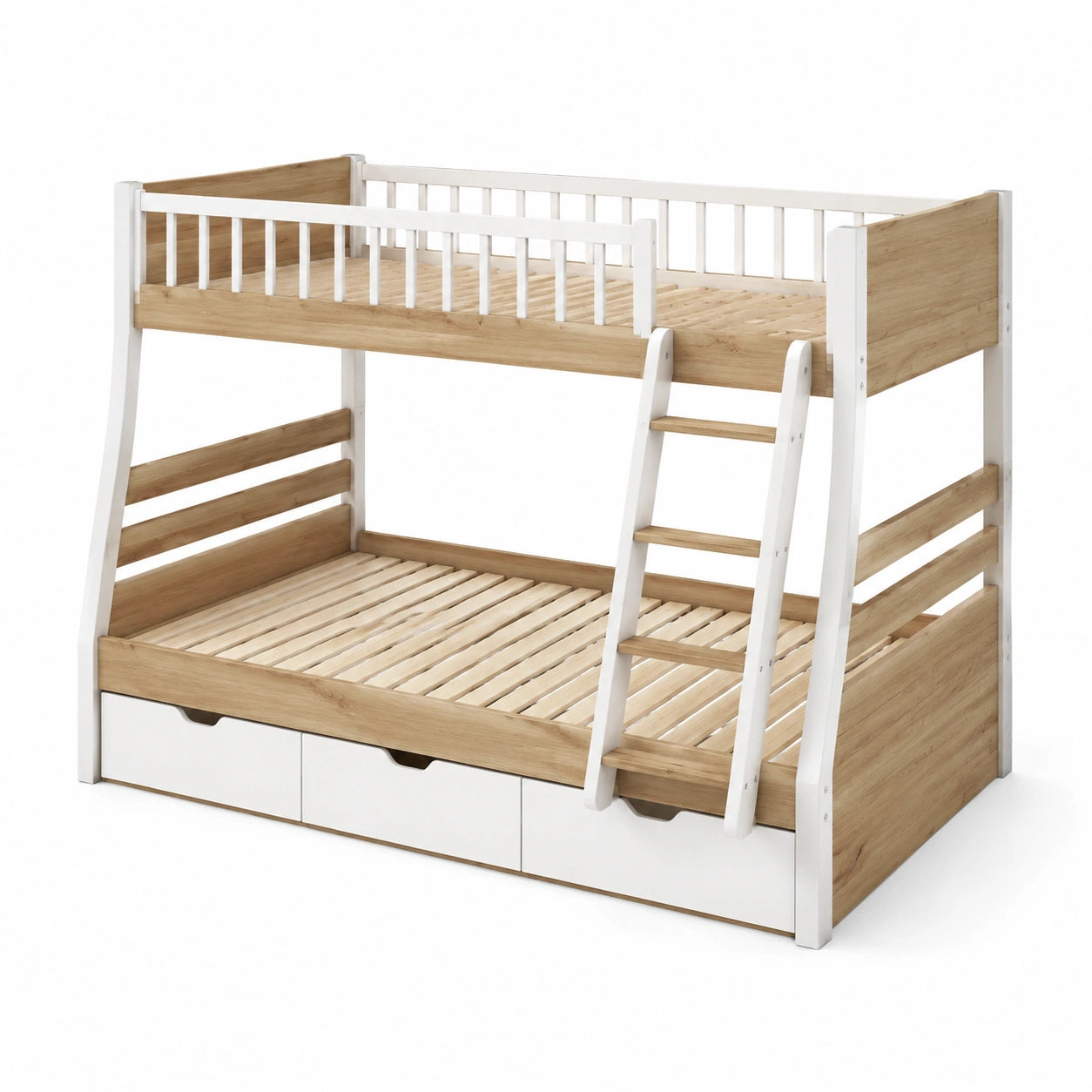 Letto a castello in legno di pino con cassetti