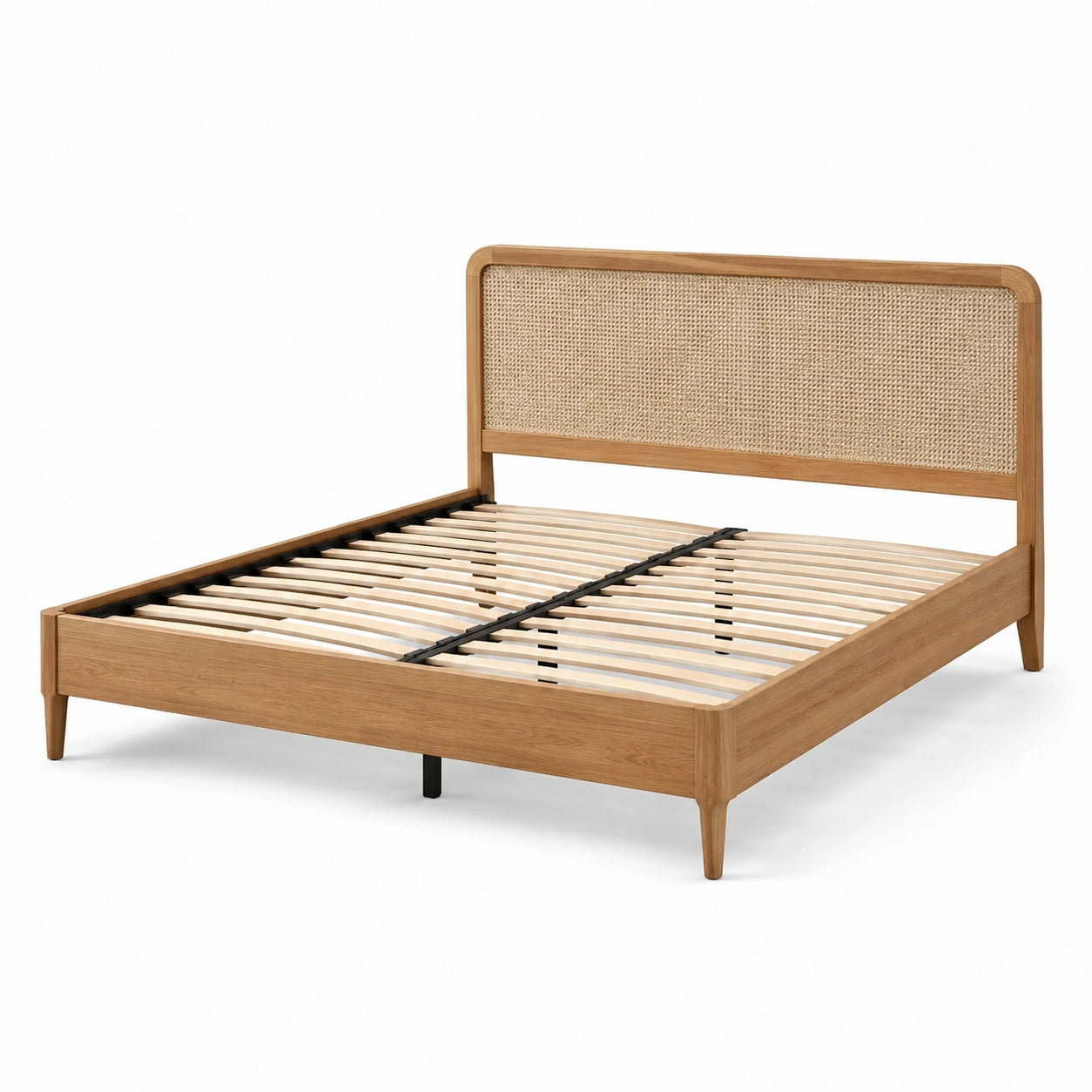 Letto matrimoniale in legno e rattan naturale 200x160 cm