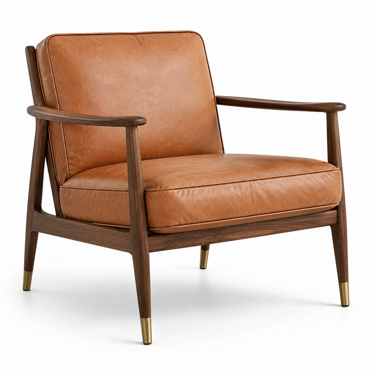 Poltrona Marrone in Pelle Sintetica con Struttura in Legno