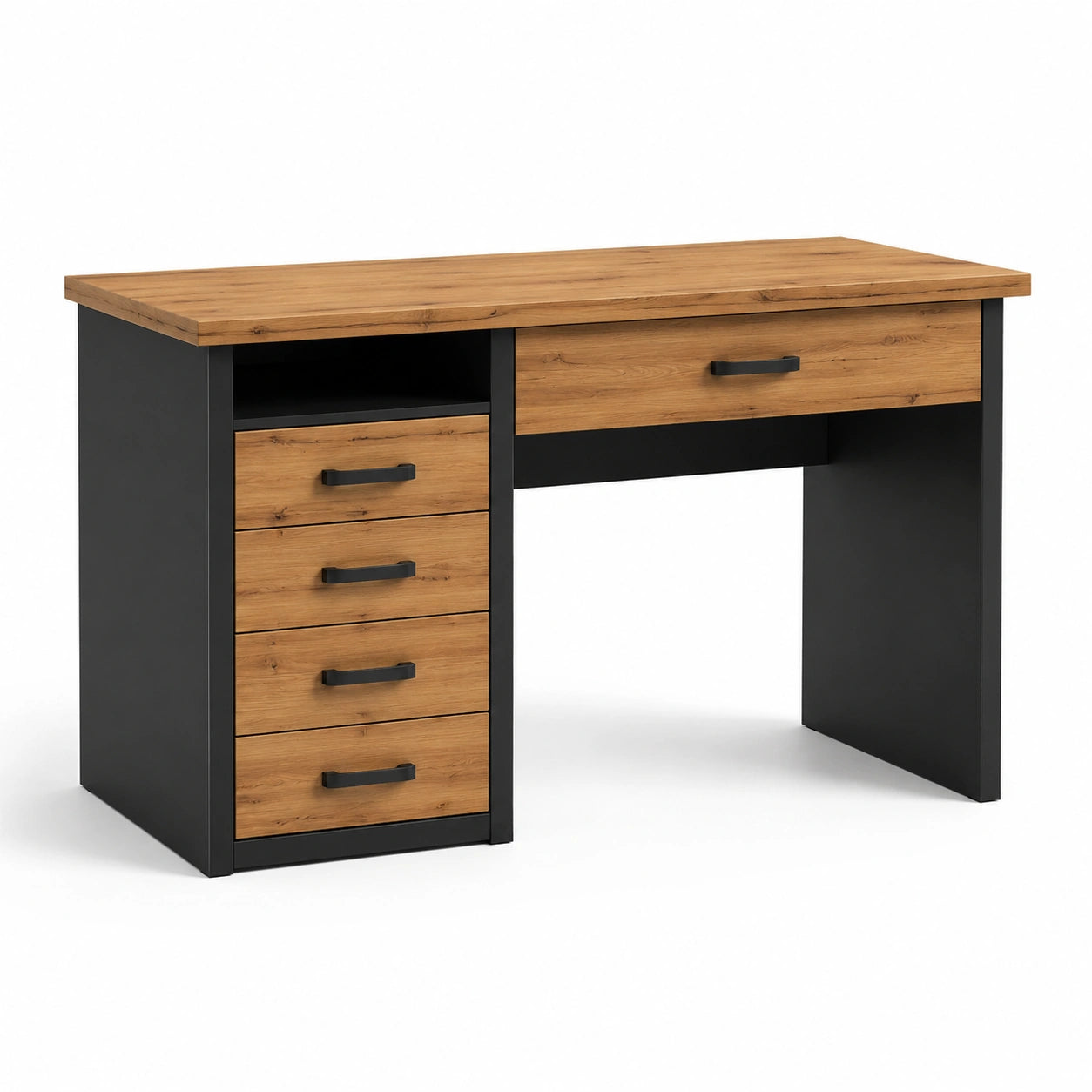 Scrivania in legno composito e metallo nero con cassetti 120x60x75 cm