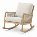 Sedia a dondolo in legno con cuscini in tessuto beige