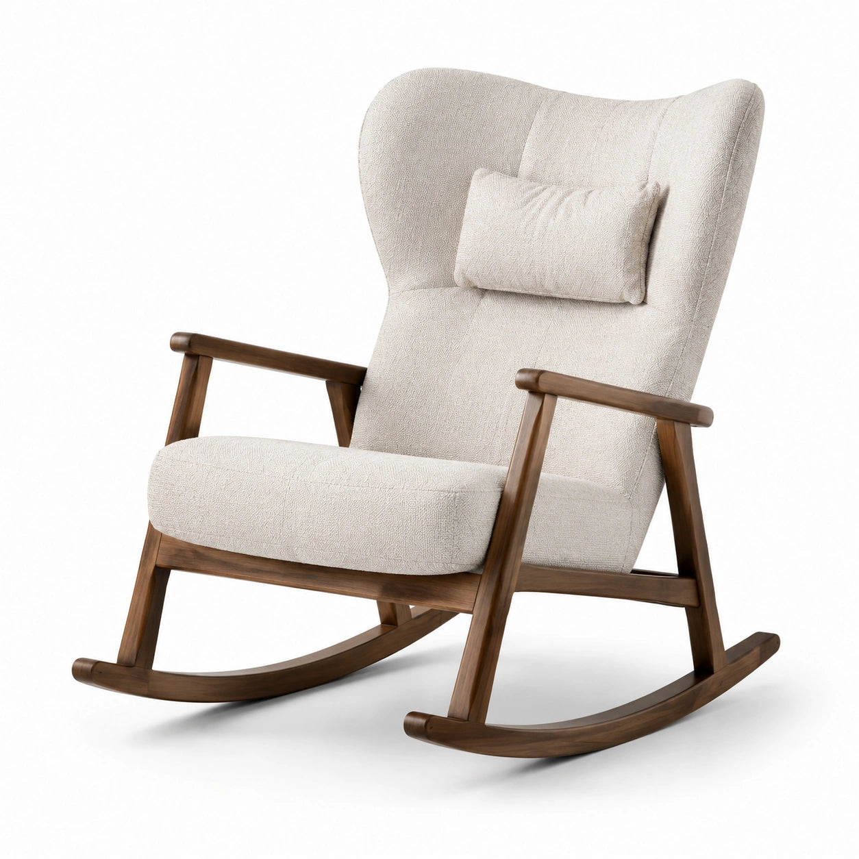 Sedia a dondolo in legno e tessuto beige
