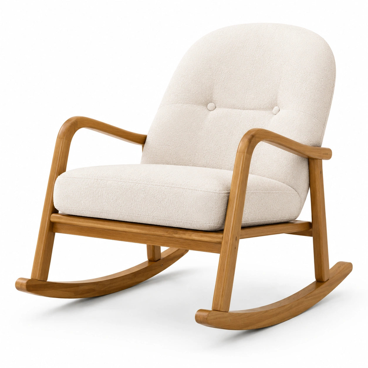 Sedia a dondolo in legno e tessuto crema