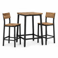 Set tavolo e 2 sgabelli in legno e metallo nero